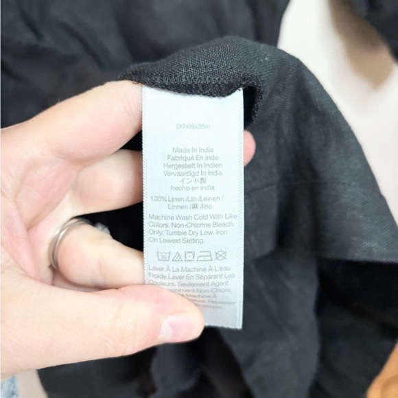 Madewell split neck mini dress in 100% linen black puff sleeve size 12 new - Picture 7 of 9